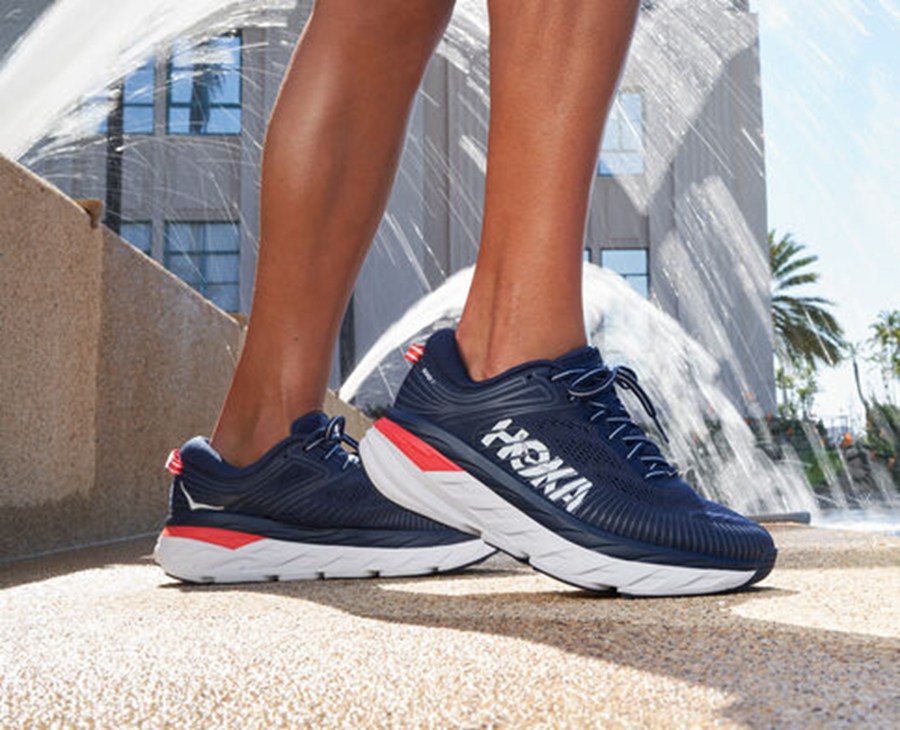 Hoka One One Running Shoes Womens Navy/White - Bondi 7 - 98204LKNA